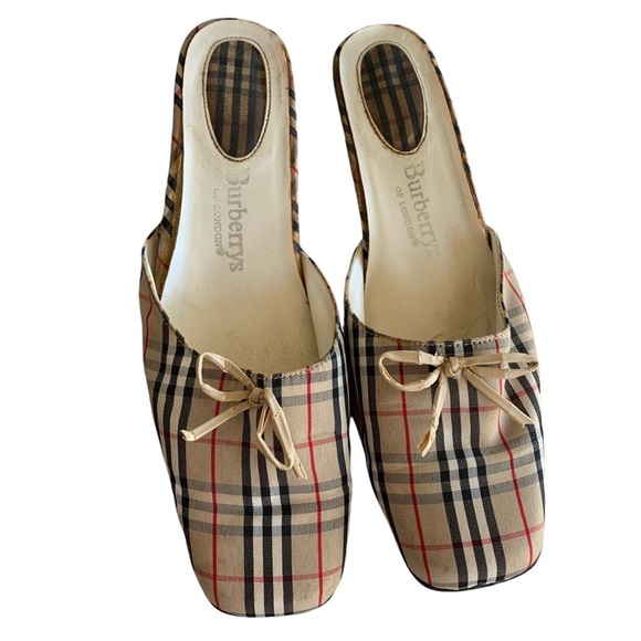 Vintage Burberrys of London Nova Check Mules Heels Women’s Size 7 Shoes 80s 90s - Picture 1 of 8